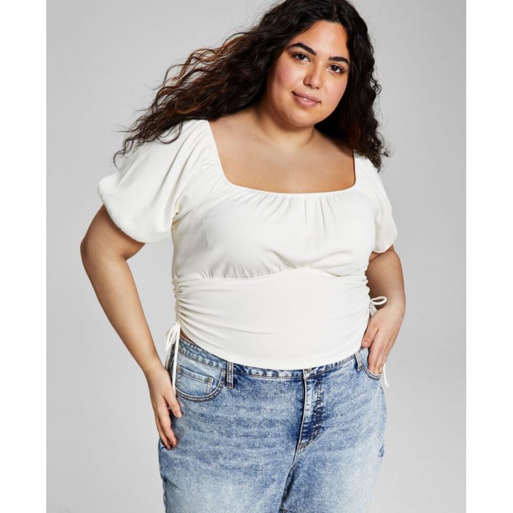 And Now This Now This Trendy Plus Size Puff Sleeve Ruched Top